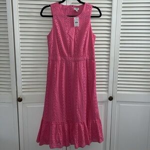 NWT J. Crew eyelet hot pink midi dress